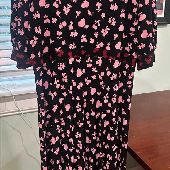 Boden 14 Large XL Tea Dress Black Dress with Pink Floral Accents Empire Waist - Picture 7 of 8